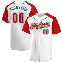 Загрузить изображение в средство просмотра галереи, Custom White Red-Kelly Green Authentic Raglan Sleeves Baseball Jersey