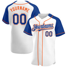 Загрузить изображение в средство просмотра галереи, Custom White Royal-Orange Authentic Raglan Sleeves Baseball Jersey