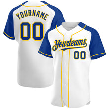 Загрузить изображение в средство просмотра галереи, Custom White Royal-Yellow Authentic Raglan Sleeves Baseball Jersey