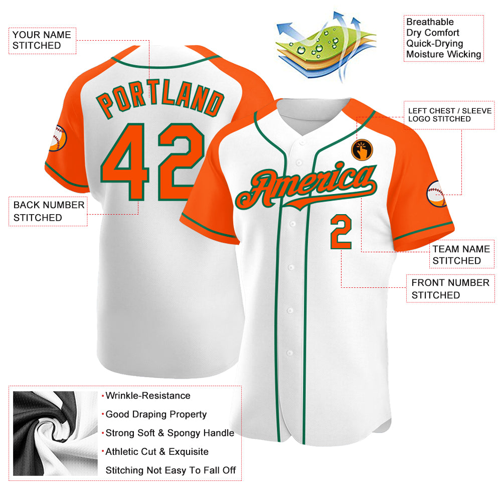 Cheap Custom White Orange-Kelly Green Authentic Raglan Sleeves Baseball  Jersey Free Shipping – CustomJerseysPro