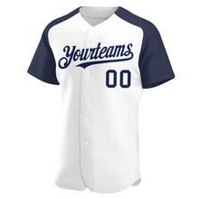 Загрузить изображение в средство просмотра галереи, Custom White Navy Authentic Raglan Sleeves Baseball Jersey