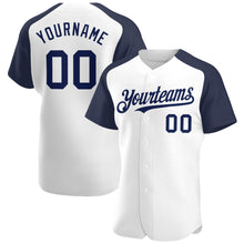 Загрузить изображение в средство просмотра галереи, Custom White Navy Authentic Raglan Sleeves Baseball Jersey