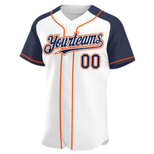 Загрузить изображение в средство просмотра галереи, Custom White Navy-Orange Authentic Raglan Sleeves Baseball Jersey
