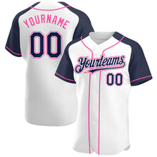 Загрузить изображение в средство просмотра галереи, Custom White Navy-Pink Authentic Raglan Sleeves Baseball Jersey
