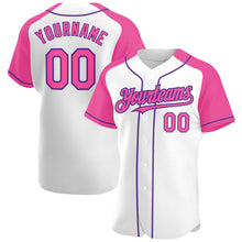 Загрузить изображение в средство просмотра галереи, Custom White Pink-Purple Authentic Raglan Sleeves Baseball Jersey