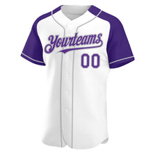 Загрузить изображение в средство просмотра галереи, Custom White Purple-Gray Authentic Raglan Sleeves Baseball Jersey