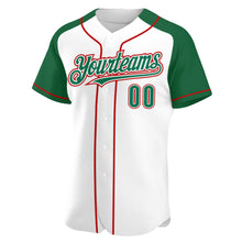Загрузить изображение в средство просмотра галереи, Custom White Kelly Green-Red Authentic Raglan Sleeves Baseball Jersey