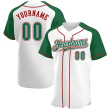 Загрузить изображение в средство просмотра галереи, Custom White Kelly Green-Red Authentic Raglan Sleeves Baseball Jersey