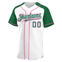 Загрузить изображение в средство просмотра галереи, Custom White Kelly Green-Pink Authentic Raglan Sleeves Baseball Jersey