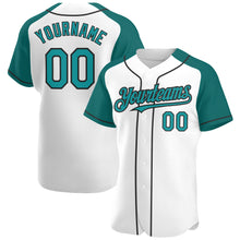 Загрузить изображение в средство просмотра галереи, Custom White Teal-Black Authentic Raglan Sleeves Baseball Jersey