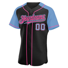 Загрузить изображение в средство просмотра галереи, Custom Black Light Blue-Pink Authentic Raglan Sleeves Baseball Jersey