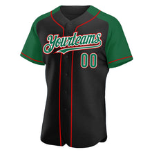 Загрузить изображение в средство просмотра галереи, Custom Black Kelly Green-Red Authentic Raglan Sleeves Baseball Jersey