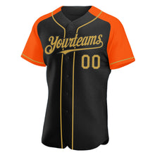 Загрузить изображение в средство просмотра галереи, Custom Black Old Gold-Orange Authentic Raglan Sleeves Baseball Jersey