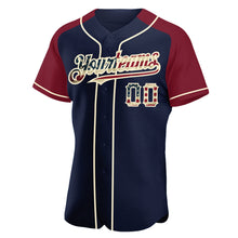 Laden Sie das Bild in den Galerie-Viewer, Custom Navy Vintage USA Flag Crimson-Cream Authentic Raglan Sleeves Baseball Jersey