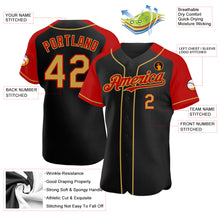 Load image into Gallery viewer, Custom Black Old Gold-Red Authentic Raglan Sleeves Baseball Jersey