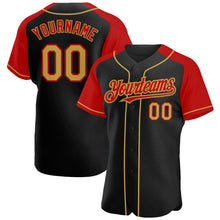 Load image into Gallery viewer, Custom Black Old Gold-Red Authentic Raglan Sleeves Baseball Jersey