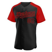 Load image into Gallery viewer, Custom Black Red Authentic Raglan Sleeves Baseball Jersey