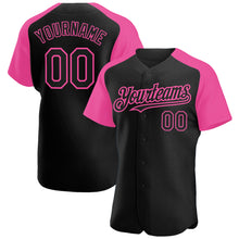 Load image into Gallery viewer, Custom Black Pink Authentic Raglan Sleeves Baseball Jersey