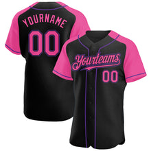 Загрузить изображение в средство просмотра галереи, Custom Black Pink-Purple Authentic Raglan Sleeves Baseball Jersey