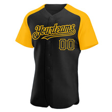 Load image into Gallery viewer, Custom Black Gold Authentic Raglan Sleeves Baseball Jersey