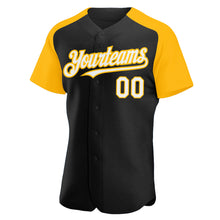 Load image into Gallery viewer, Custom Black White-Gold Authentic Raglan Sleeves Baseball Jersey