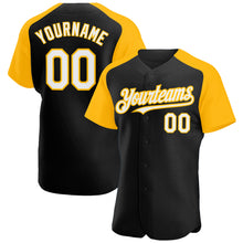 Load image into Gallery viewer, Custom Black White-Gold Authentic Raglan Sleeves Baseball Jersey