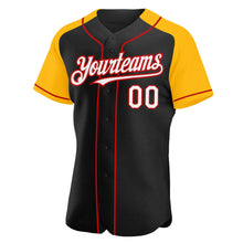 Load image into Gallery viewer, Custom Black White Gold-Red Authentic Raglan Sleeves Baseball Jersey