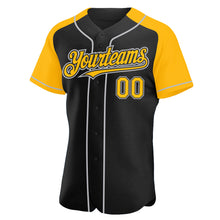 Load image into Gallery viewer, Custom Black Gold-Gray Authentic Raglan Sleeves Baseball Jersey