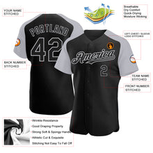 Load image into Gallery viewer, Custom Black Gray Authentic Raglan Sleeves Baseball Jersey