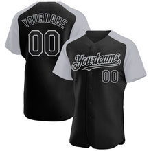 Load image into Gallery viewer, Custom Black Gray Authentic Raglan Sleeves Baseball Jersey