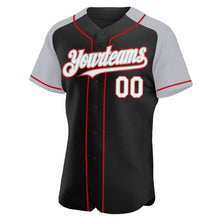 Load image into Gallery viewer, Custom Black White Gray-Red Authentic Raglan Sleeves Baseball Jersey