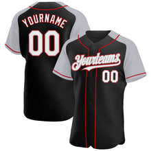 Load image into Gallery viewer, Custom Black White Gray-Red Authentic Raglan Sleeves Baseball Jersey