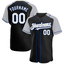 Load image into Gallery viewer, Custom Black White Gray-Royal Authentic Raglan Sleeves Baseball Jersey