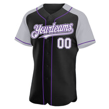 Load image into Gallery viewer, Custom Black White Gray-Purple Authentic Raglan Sleeves Baseball Jersey