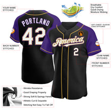 Load image into Gallery viewer, Custom Black White Purple-Old Gold Authentic Raglan Sleeves Baseball Jersey