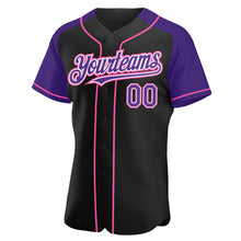 Load image into Gallery viewer, Custom Black Purple-Pink Authentic Raglan Sleeves Baseball Jersey