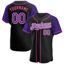 Load image into Gallery viewer, Custom Black Purple-Pink Authentic Raglan Sleeves Baseball Jersey