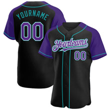Load image into Gallery viewer, Custom Black Purple-Teal Authentic Raglan Sleeves Baseball Jersey