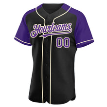 Load image into Gallery viewer, Custom Black Purple-Cream Authentic Raglan Sleeves Baseball Jersey