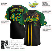 Load image into Gallery viewer, Custom Black Kelly Green-Yellow Authentic Raglan Sleeves Baseball Jersey