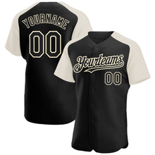 Load image into Gallery viewer, Custom Black Cream Authentic Raglan Sleeves Baseball Jersey