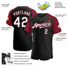 Load image into Gallery viewer, Custom Black White-Crimson Authentic Raglan Sleeves Baseball Jersey