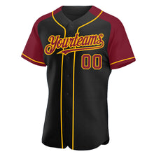 Load image into Gallery viewer, Custom Black Crimson-Gold Authentic Raglan Sleeves Baseball Jersey