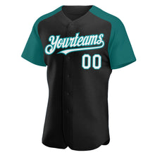 Load image into Gallery viewer, Custom Black White-Teal Authentic Raglan Sleeves Baseball Jersey
