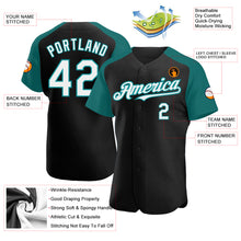Load image into Gallery viewer, Custom Black White-Teal Authentic Raglan Sleeves Baseball Jersey