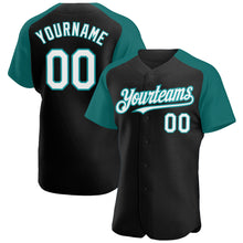 Load image into Gallery viewer, Custom Black White-Teal Authentic Raglan Sleeves Baseball Jersey