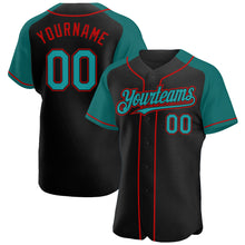 Load image into Gallery viewer, Custom Black Teal-Red Authentic Raglan Sleeves Baseball Jersey