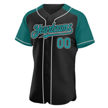 Загрузить изображение в средство просмотра галереи, Custom Black Teal-Gray Authentic Raglan Sleeves Baseball Jersey