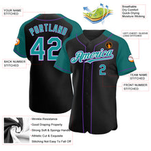 Load image into Gallery viewer, Custom Black Teal-Purple Authentic Raglan Sleeves Baseball Jersey