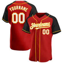 Load image into Gallery viewer, Custom Red White Black-Gold Authentic Raglan Sleeves Baseball Jersey